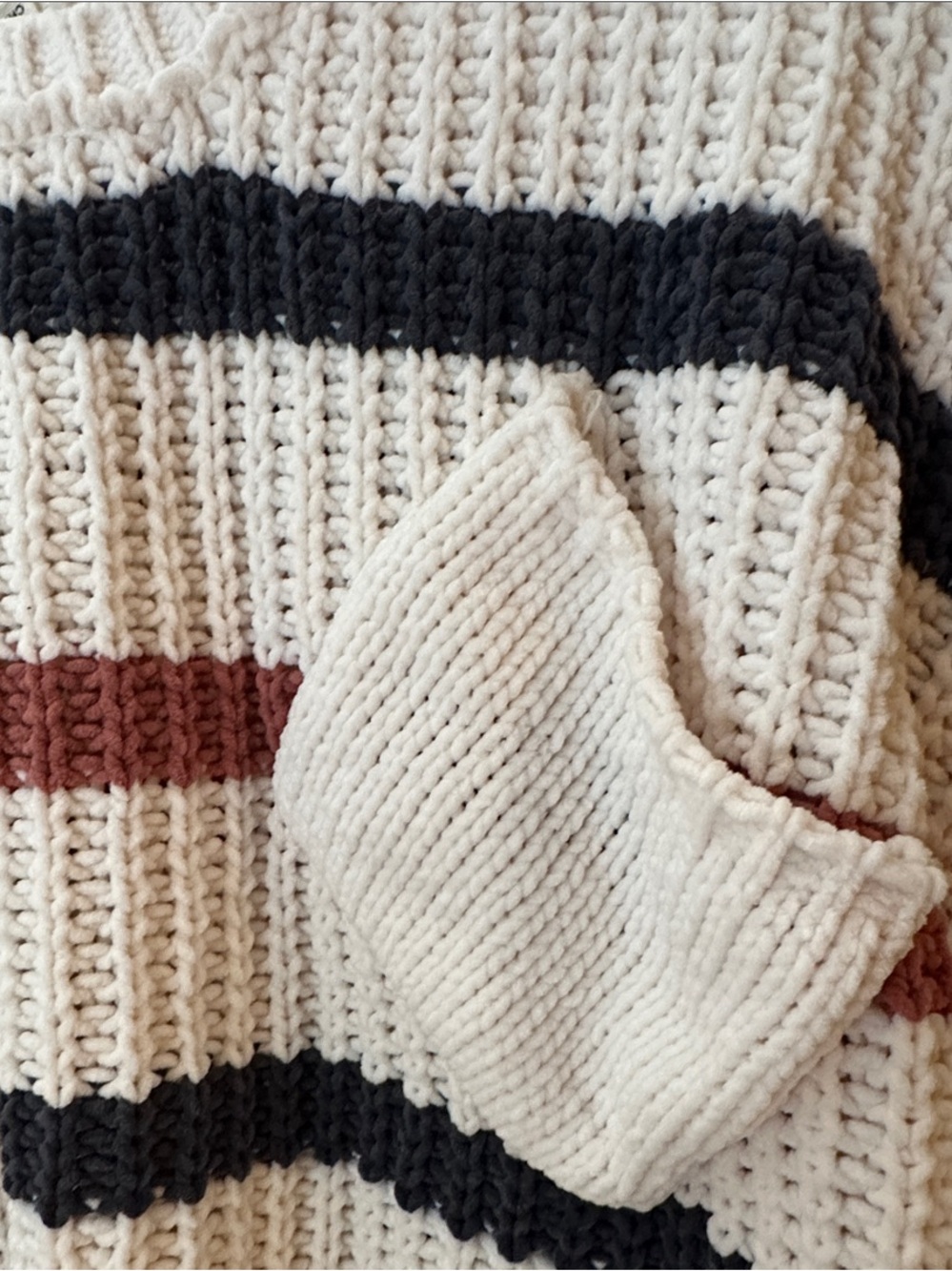 POL Chunky Striped Crew Sweater in Cream, Black & Brown - Picture 5 of 7